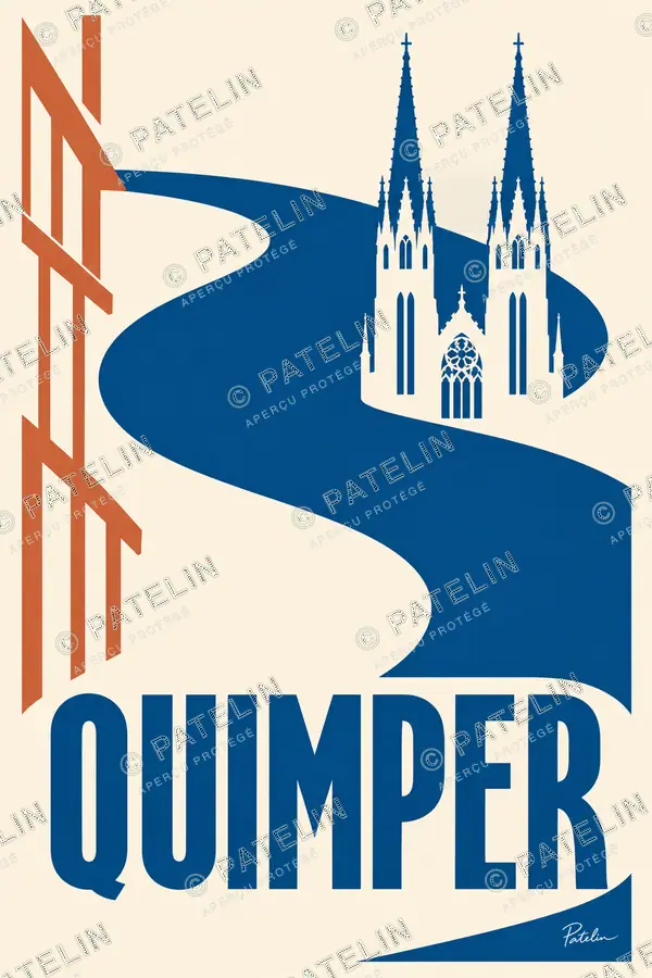 Illustration Quimper — La cathédrale et l’Odet, style Minimal