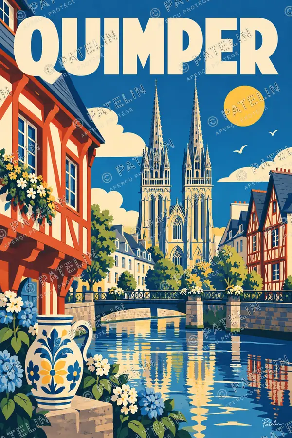 Illustration Quimper — La cathédrale et l’Odet, style Pop