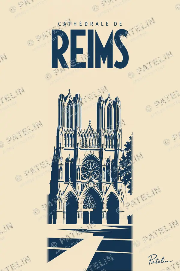 Illustration Reims — La cathédrale de Reims, style Minimal