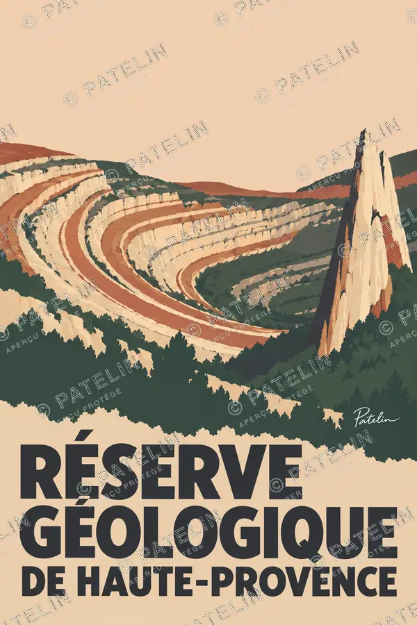 Illustration Réserve géologique de Haute-Provence — Les plis de la roche, style Minimal