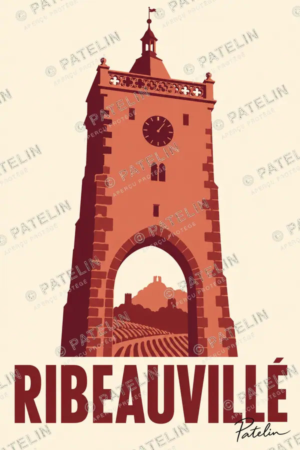 Illustration Ribeauvillé — La tour et le vignoble, style Minimal