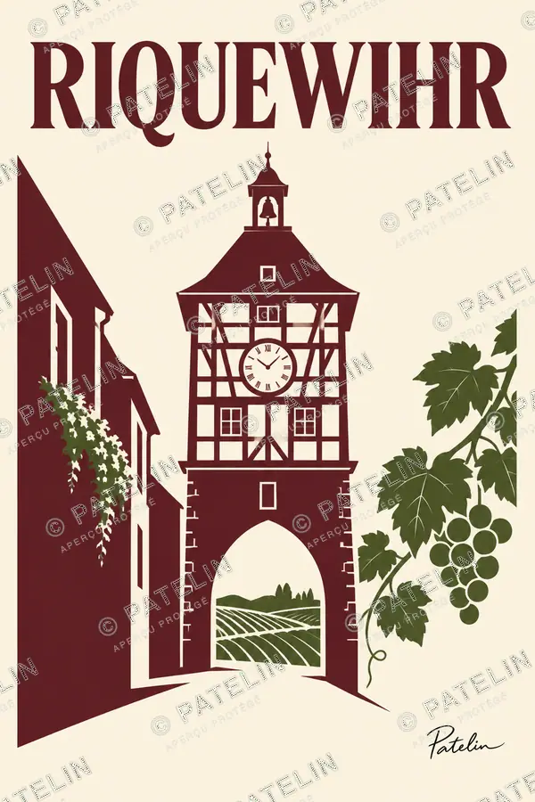 Illustration Riquewihr — Le passage des vignes, style Minimal