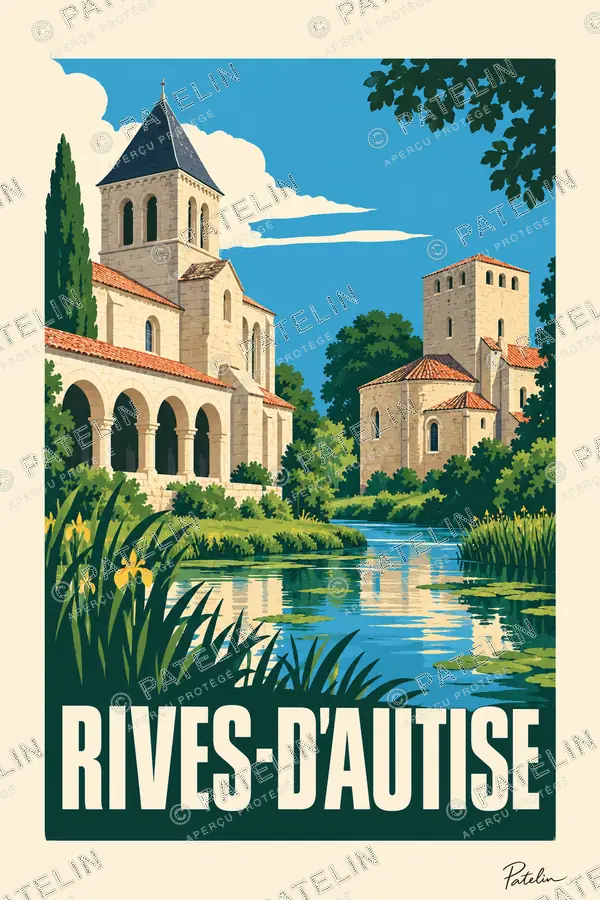 Illustration Rives-d’Autise — L’abbaye au bord de l’eau, style Pop