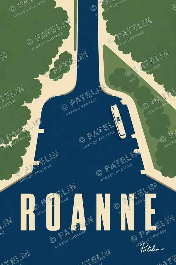 Illustration Roanne — Le port, style Minimal