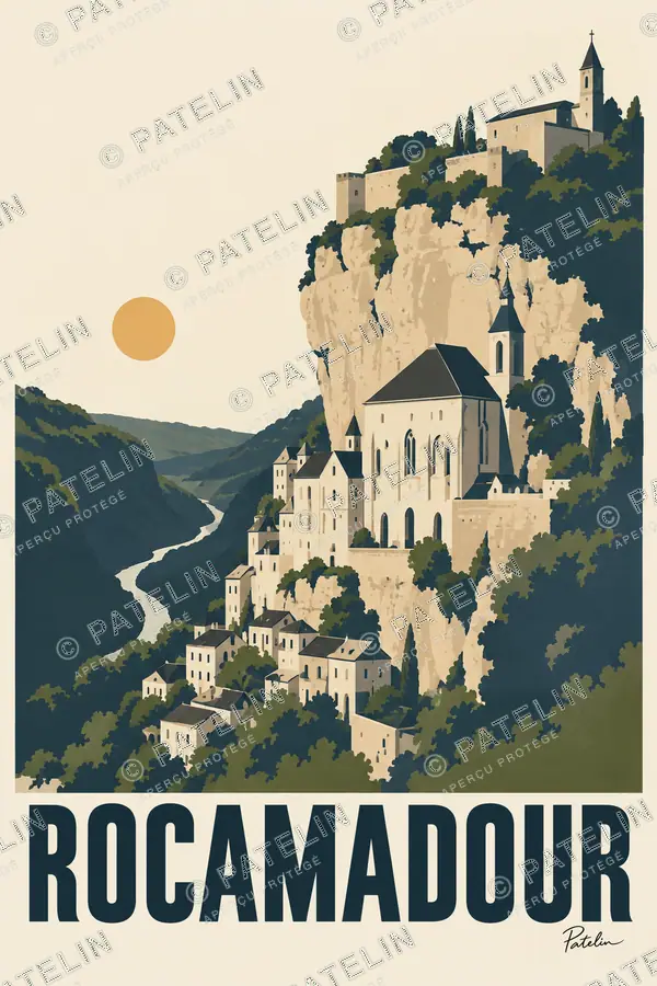 Illustration Rocamadour — La cité sur la falaise, style Minimal