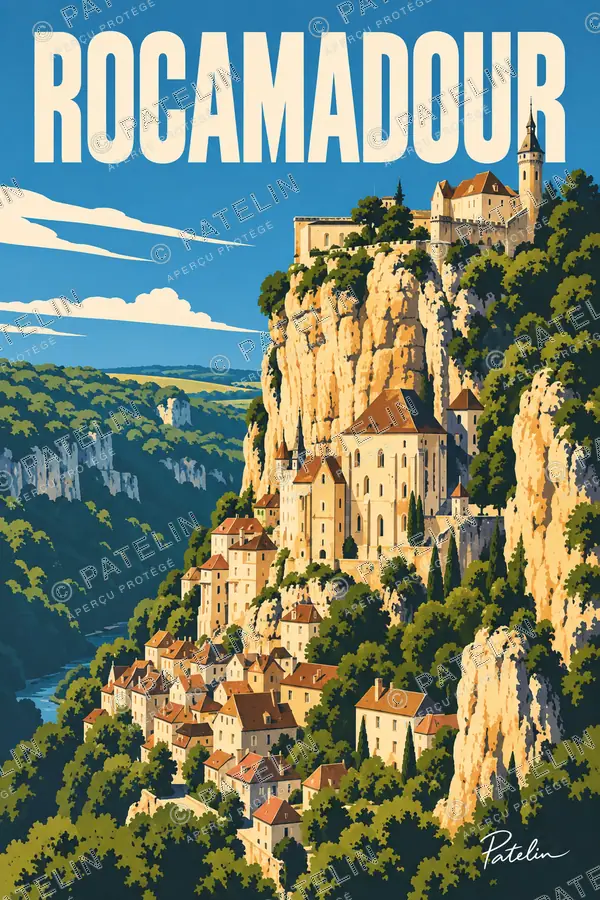 Illustration Rocamadour — Le village accroché au rocher, style Pop