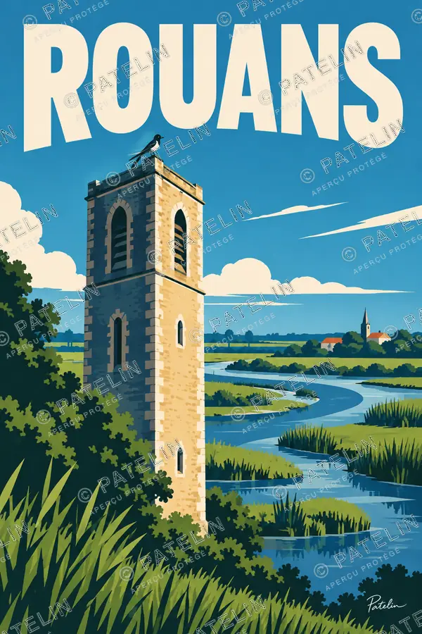 Illustration Rouans — La tour et les marais, style Pop