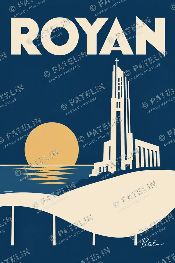 Illustration Royan — L’église et la vague, style Minimal