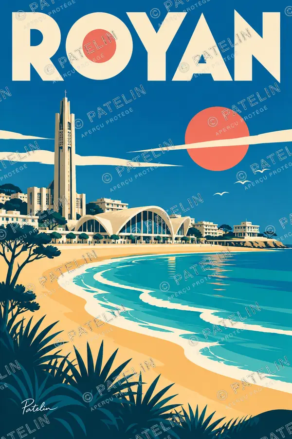Illustration Royan — L’église et la baie, style Pop