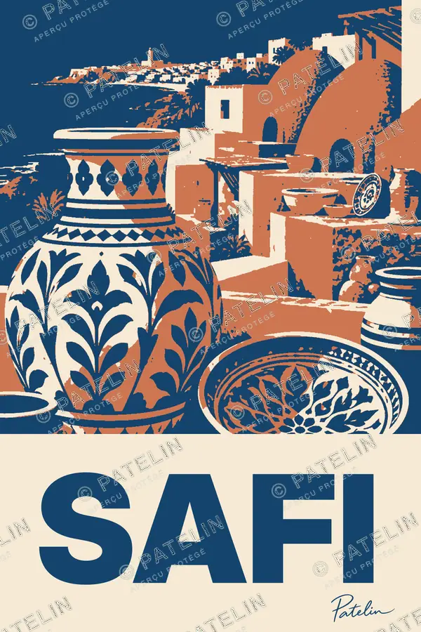 Illustration Safi — Les poteries et la ville, style Minimal
