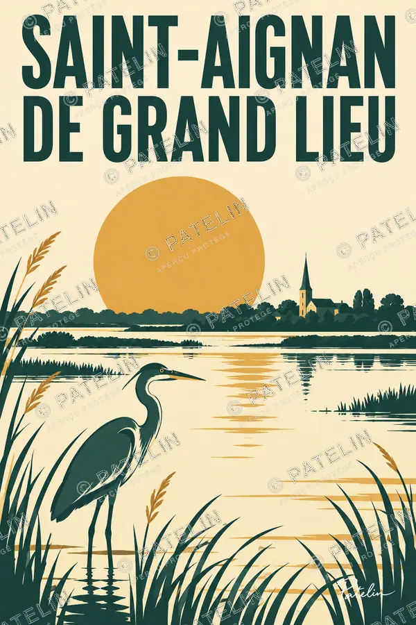 Illustration Saint-Aignan-Grandlieu — Lumière sur le lac, style Minimal