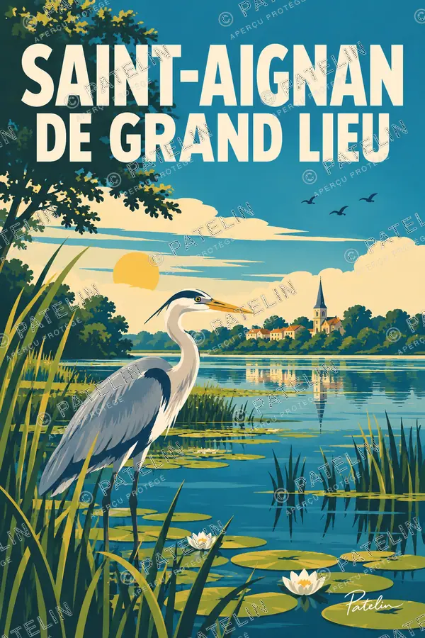 Illustration Saint-Aignan-Grandlieu — Le héron de Grand-Lieu, style Pop