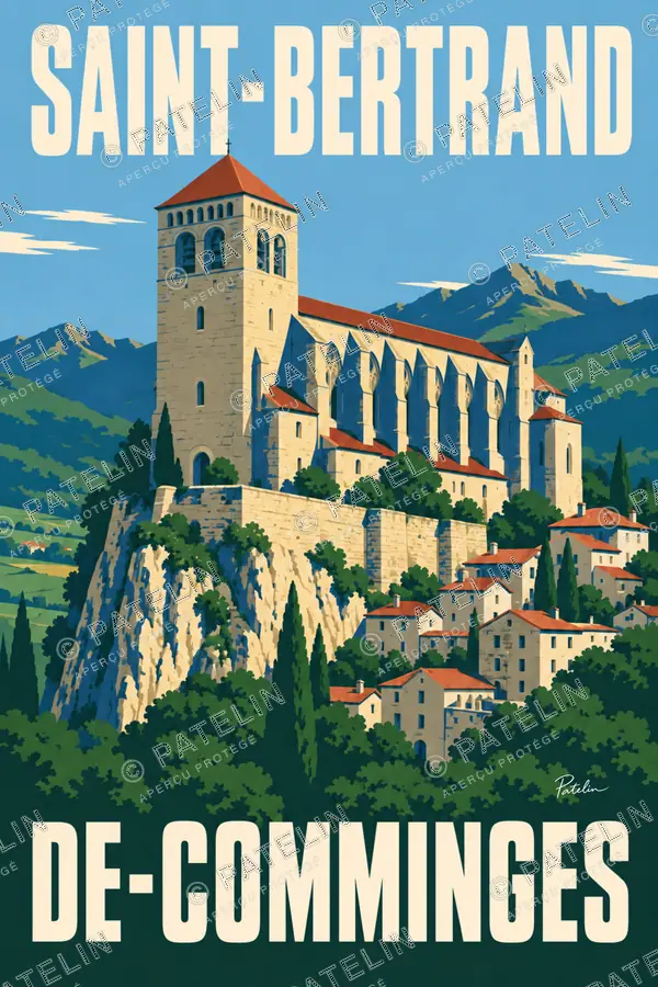Illustration Saint-Bertrand-de-Comminges — La cathédrale et le village, style Pop