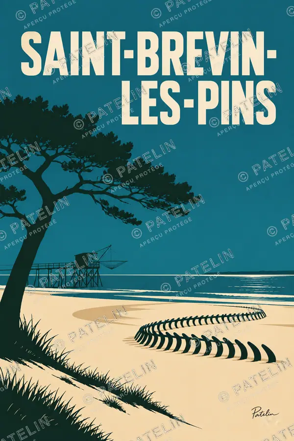 Illustration Saint-Brevin-les-Pins — La plage sous les pins, style Minimal