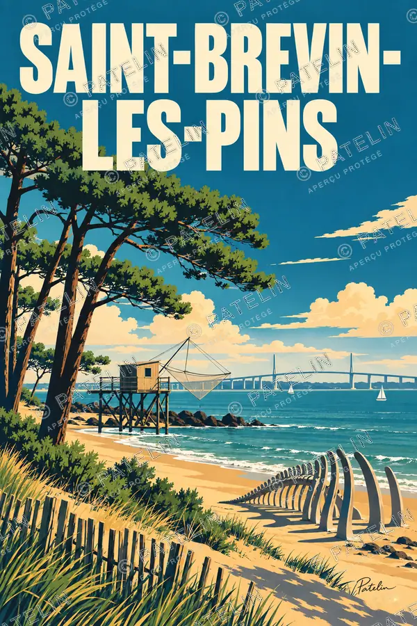 Illustration Saint-Brevin-les-Pins — Le rivage et les pins, style Pop