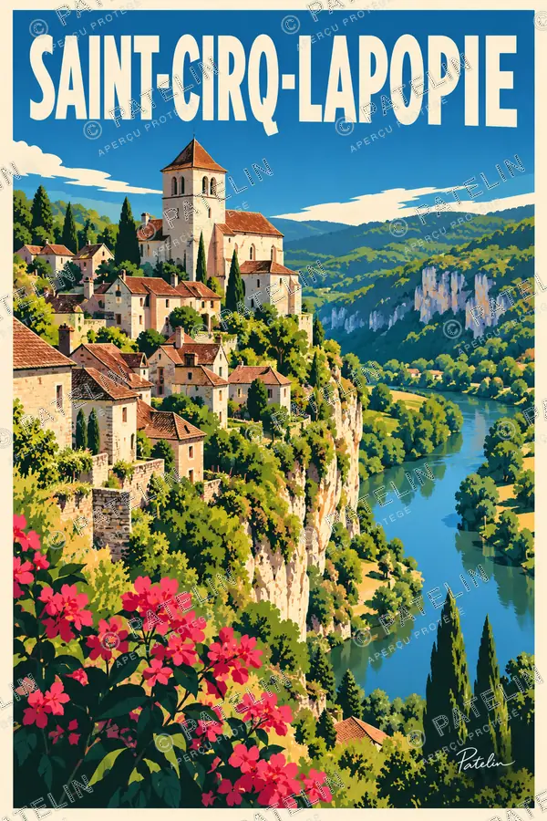 Saint-Cirq-Lapopie — Le village au-dessus du Lot, illustration Pop