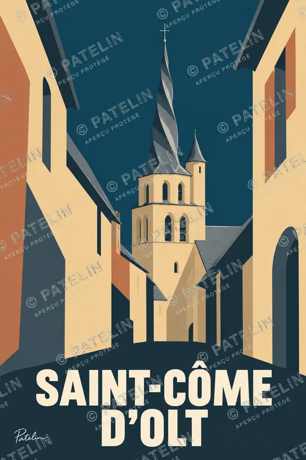Illustration Saint-Côme-d'Olt — Le clocher au bout de la ruelle, style Minimal