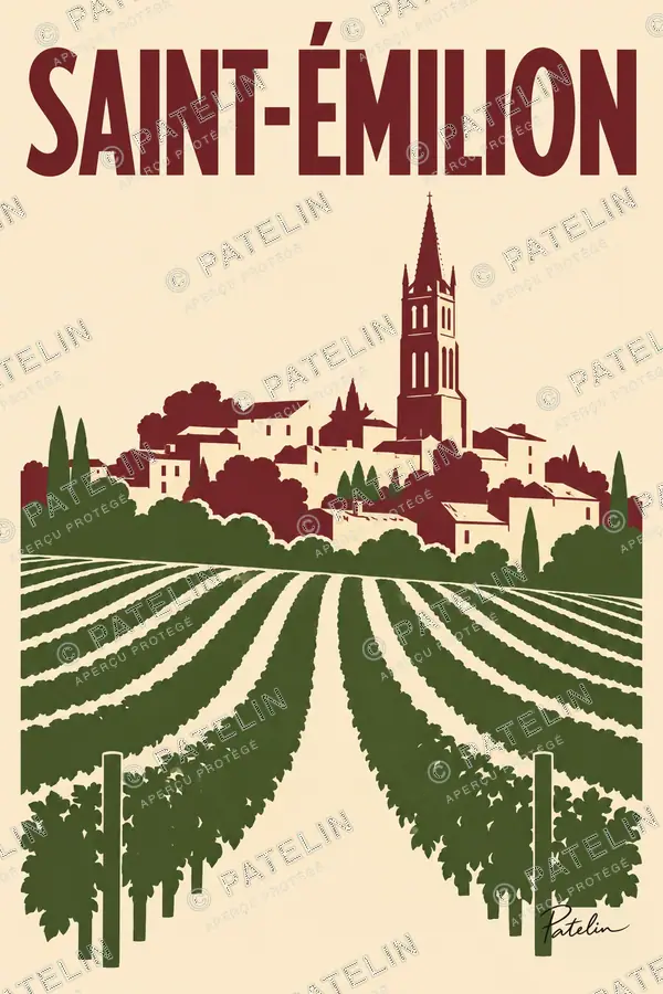 Illustration Saint-Émilion — Les lignes du vignoble, style Minimal