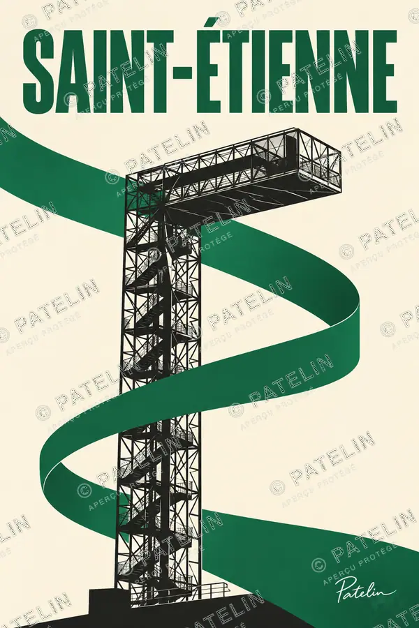 Illustration Saint-Étienne — Le chevalement, style Minimal