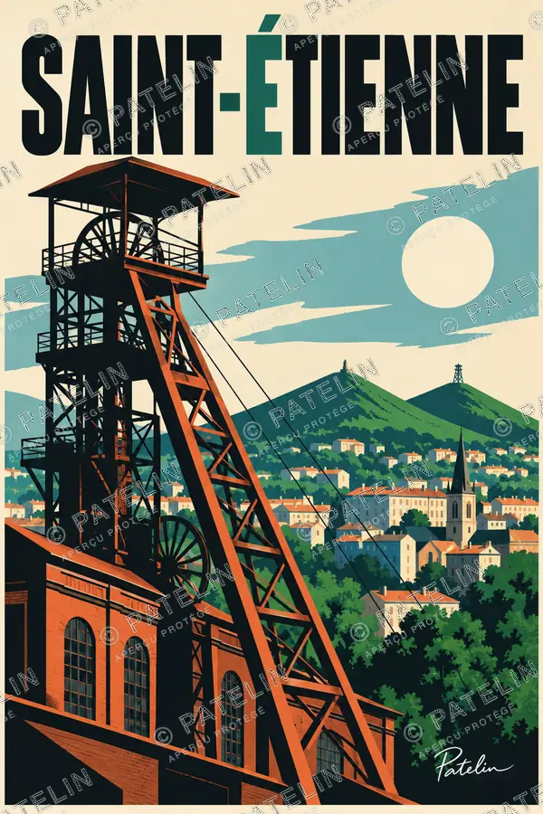 Illustration Saint-Étienne — Le chevalement, style Pop