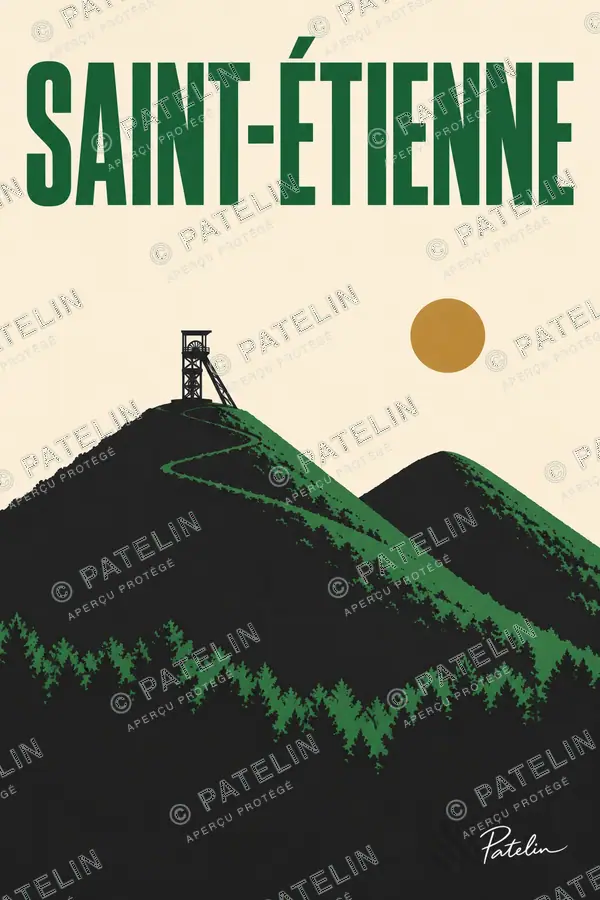 Illustration Saint-Étienne — Les collines et le soleil, style Minimal