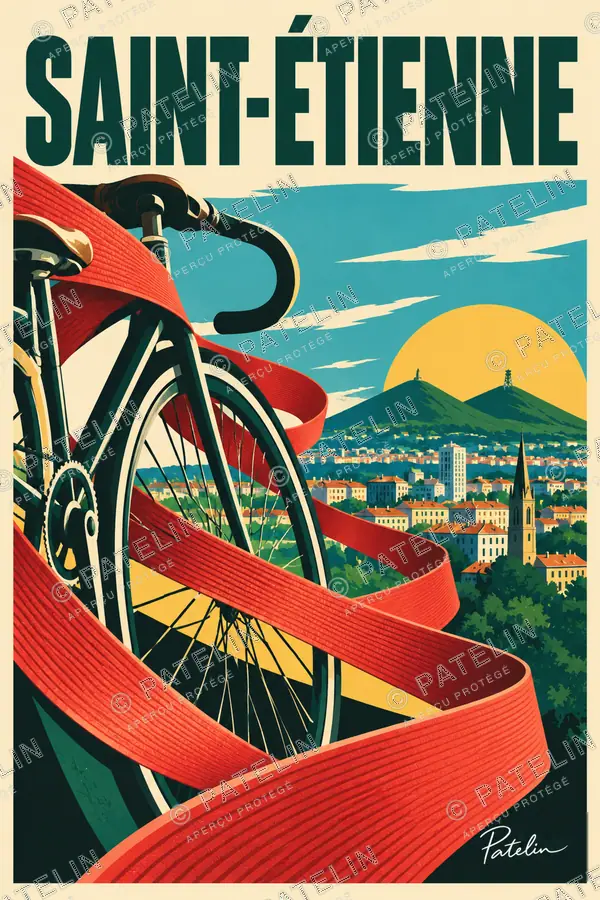 Illustration Saint-Étienne — Les rubans rouges, style Pop