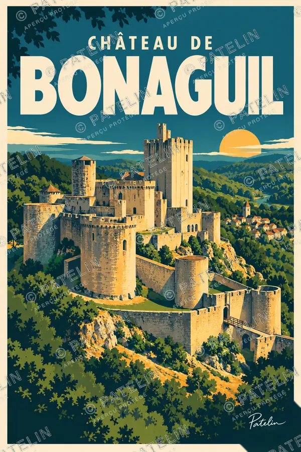Illustration Saint-Front-sur-Lémance — Le château de Bonaguil, style Pop