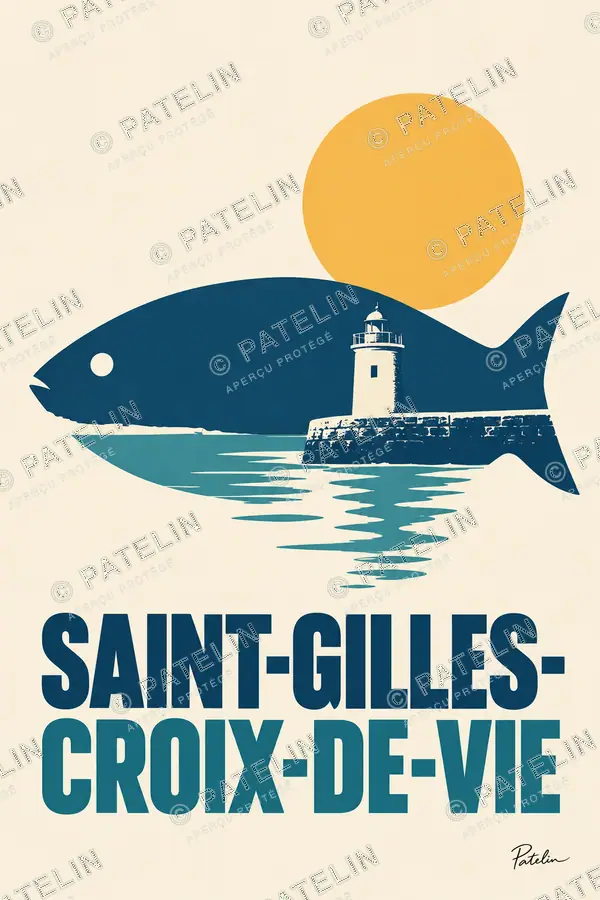Illustration Saint-Gilles-Croix-de-Vie — Le phare dans la sardine, style Minimal