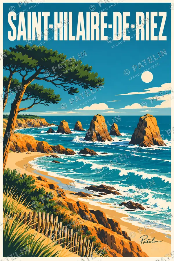 Illustration Saint-Hilaire-de-Riez — La côte et les pins, style Pop