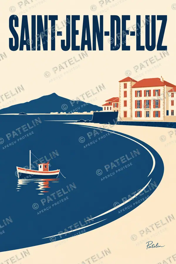 Illustration Saint-Jean-de-Luz — La baie en lignes douces, style Minimal