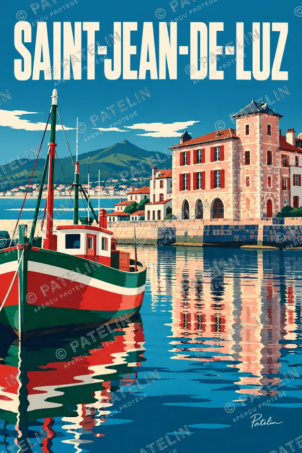 Illustration Saint-Jean-de-Luz — Le port et les bateaux, style Pop