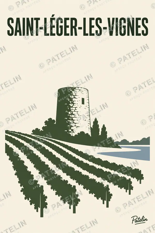 Illustration Saint-Léger-les-Vignes — Les lignes du vignoble, style Minimal