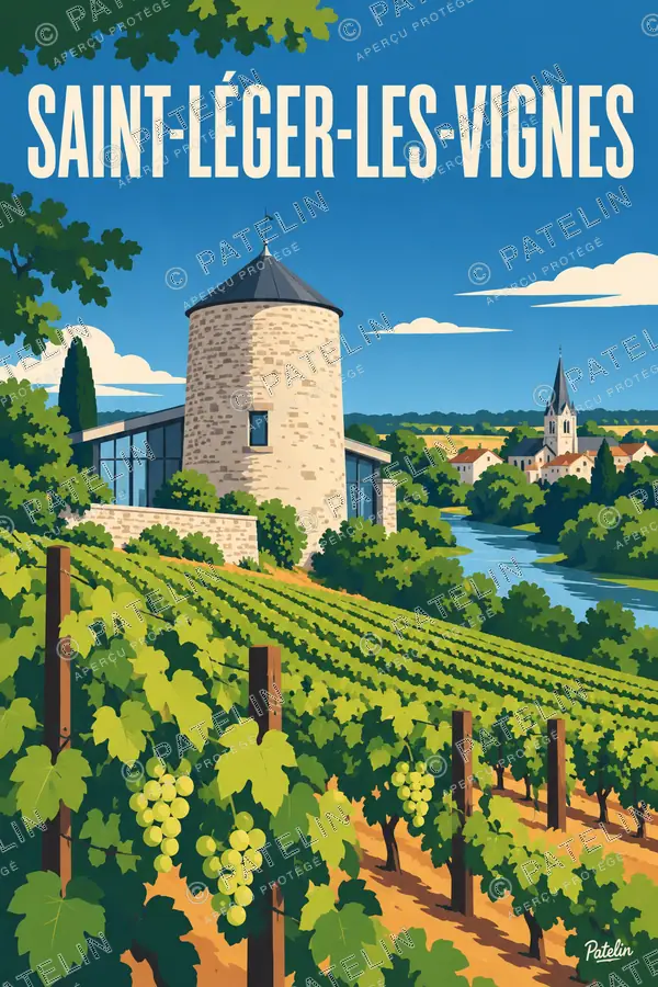 Illustration Saint-Léger-les-Vignes — La tour au cœur des vignes, style Pop