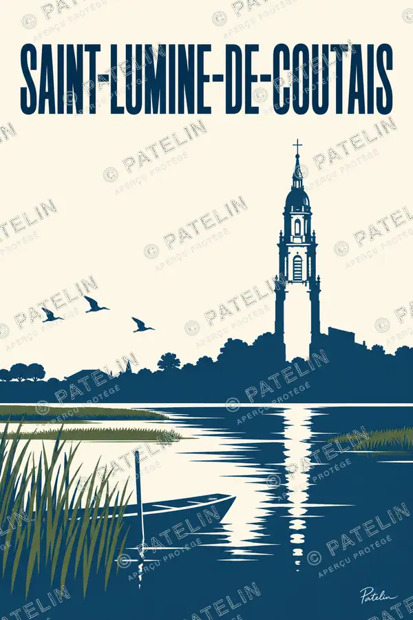 Illustration Saint-Lumine-de-Coutais — Le clocher au-dessus du lac, style Minimal