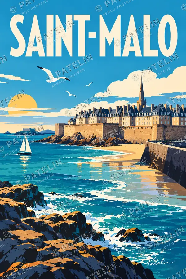 Illustration Saint-Malo — La cité au bord de l’eau, style Pop