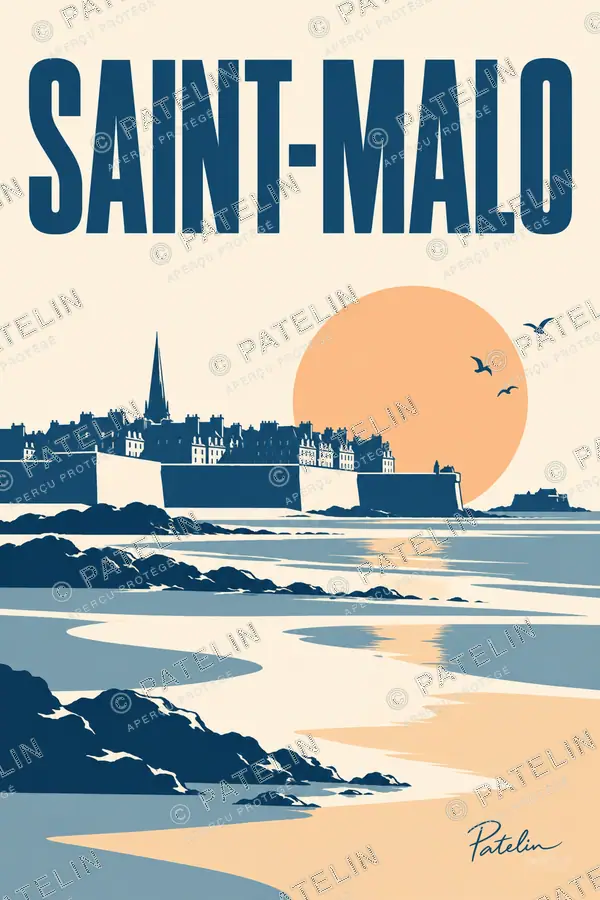 Illustration Saint-Malo — Les remparts face au large, style Minimal