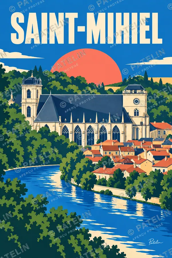 Illustration Saint-Mihiel — L’abbaye et la Meuse, style Pop