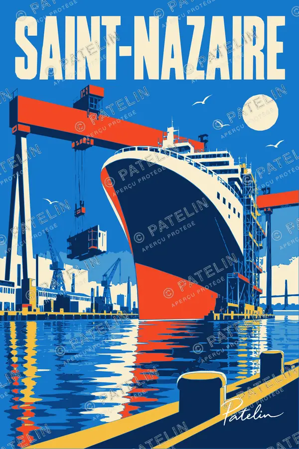 Illustration Saint-Nazaire — Le géant des chantiers, style Pop