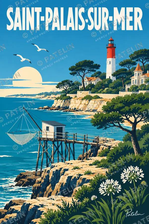 Illustration Saint-Palais-sur-Mer — Le carrelet sur les rochers, style Pop