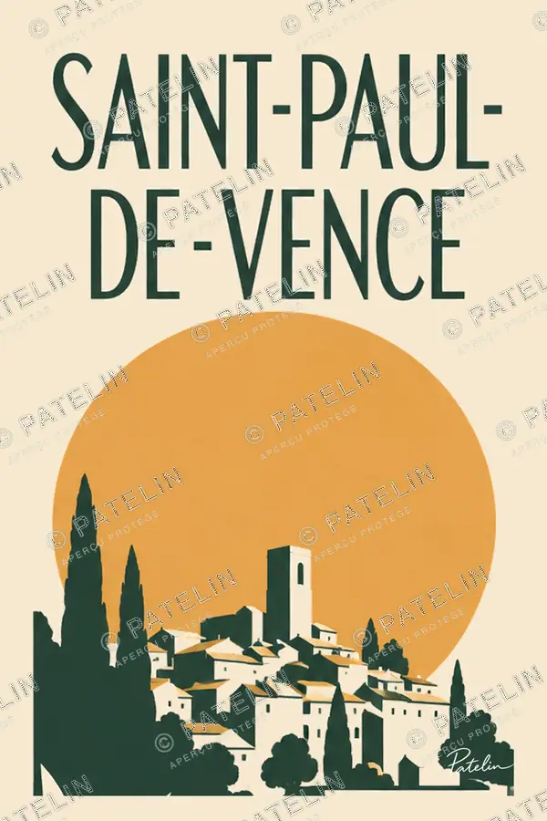 Illustration Saint-Paul-de-Vence — Le village et les cyprès, style Minimal