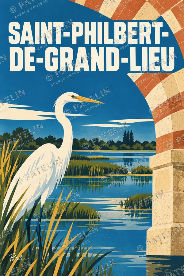 Illustration Saint-Philbert-de-Grand-Lieu — Le héron dans les marais, style Pop