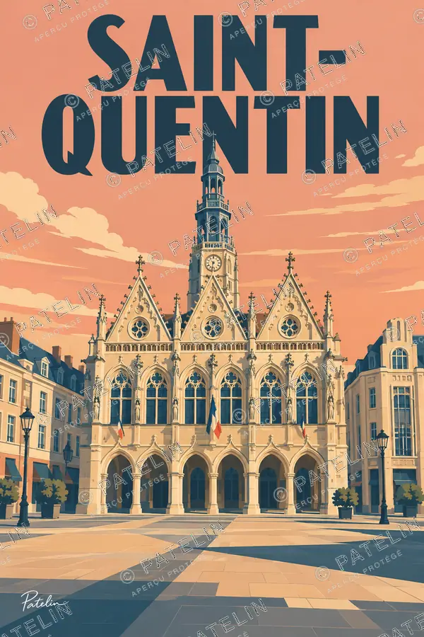Illustration Saint-Quentin — L’hôtel de ville dans la lumière, style Pop