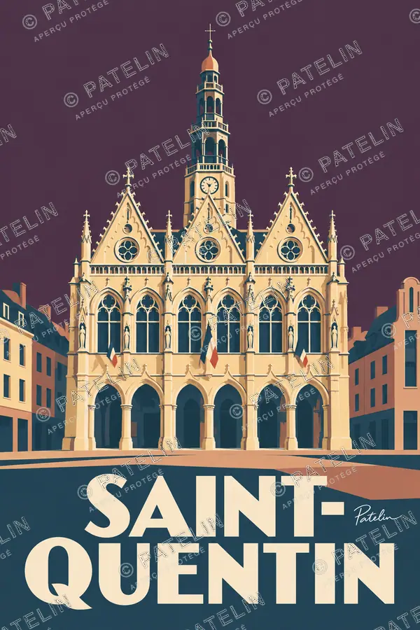 Illustration Saint-Quentin — L’hôtel de ville face à la place, style Minimal