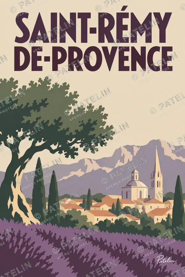 Illustration Saint-Rémy-de-Provence — Les lavandes sous le clocher, style Minimal