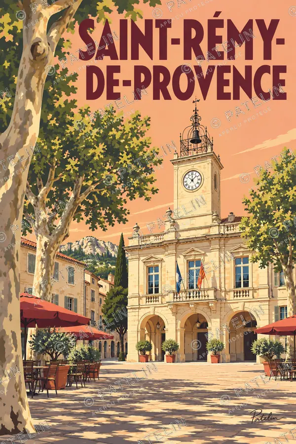 Illustration Saint-Rémy-de-Provence — La place à l’ombre du platane, style Pop