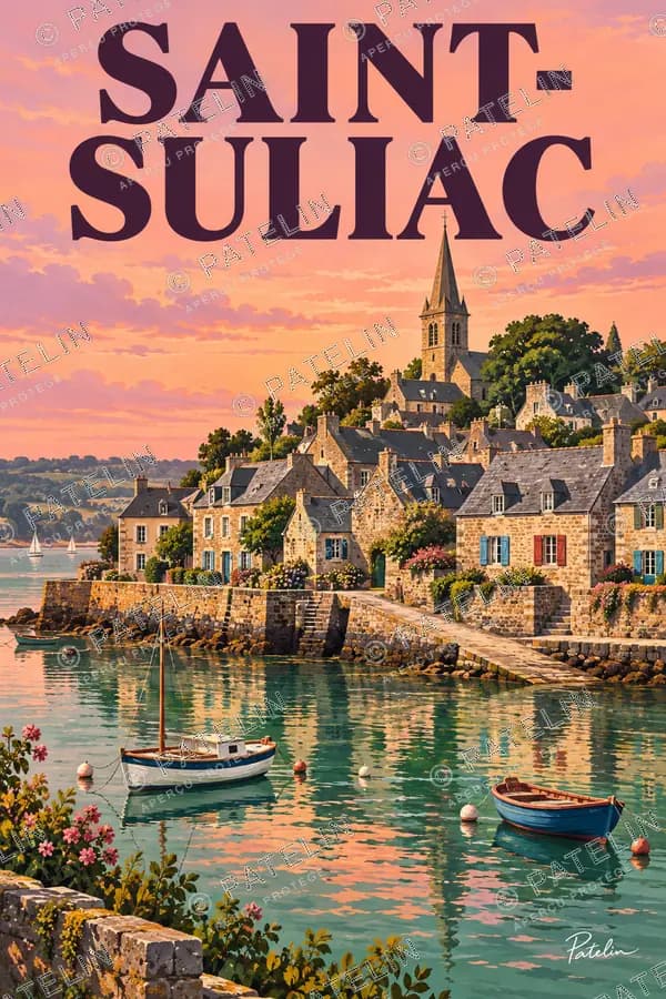 Illustration Saint-Suliac — Le village au bord de la Rance, style Pop