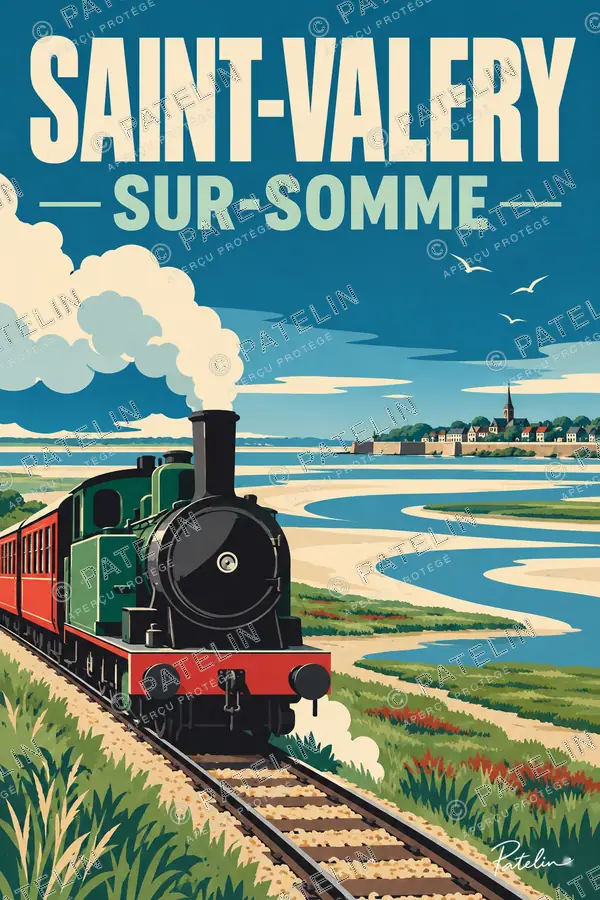 Illustration Saint-Valery-sur-Somme — Le train à vapeur dans la baie, style Pop