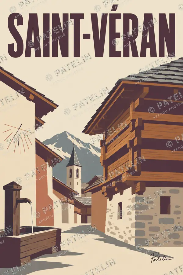 Illustration Saint-Véran — La ruelle et les cadrans solaires, style Minimal
