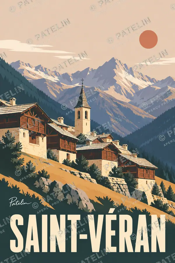 Illustration Saint-Véran — Le village face aux sommets, style Minimal