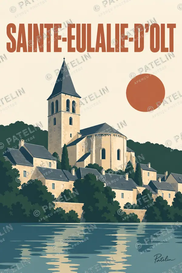 Illustration Sainte-Eulalie-d'Olt — L’église et ses reflets, style Minimal